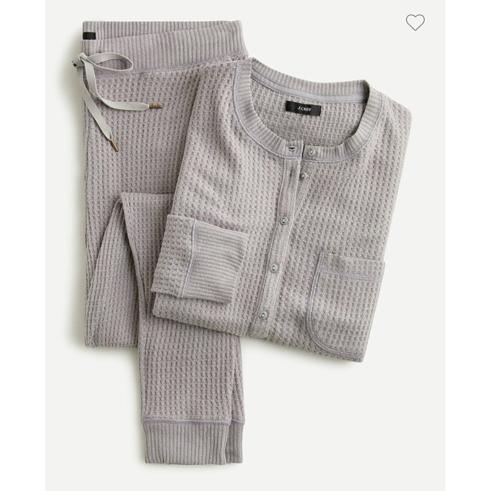 J.Crew Thermal Pajama Set Lounge 2 Piece Long Sleeve Pull On Mushroom Women's S